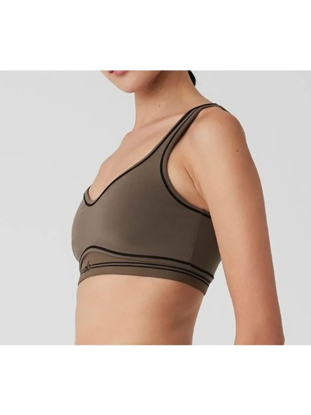 Alo Airbrush Heart Throb Bra Olive Tree Black Stripe Padded Sports Crop Bralette